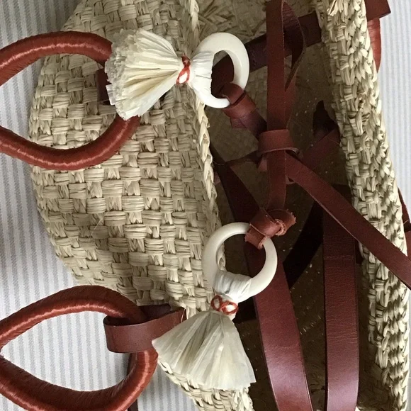 Johanna Ortiz Cream and Brown Woven Crossbody Bag - Picture 2 of 7